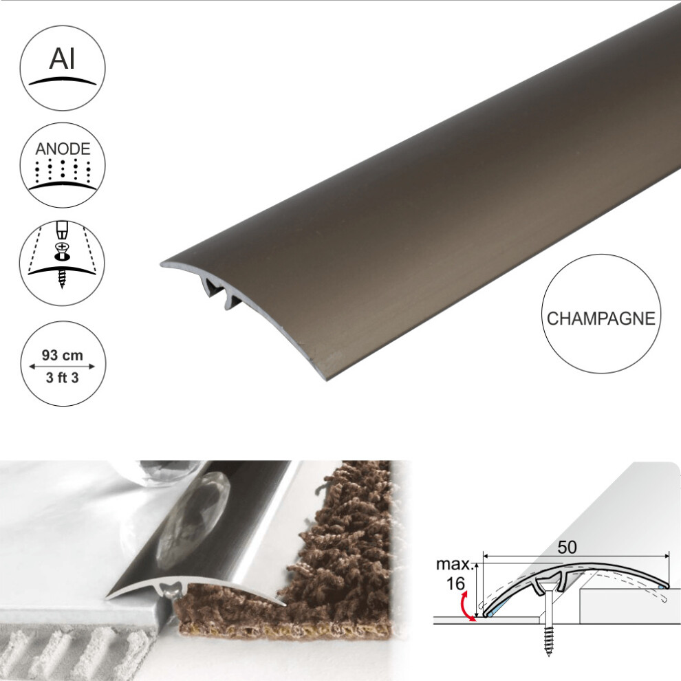 (Champagne, 0.93M) A65 50Mm Anodised Aluminium Door Threshold Strip 5902989982597