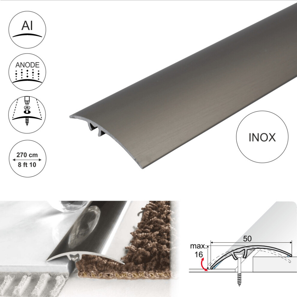 (Inox, 2.7M) A65 50Mm Anodised Aluminium Door Threshold Strip 5908293166159