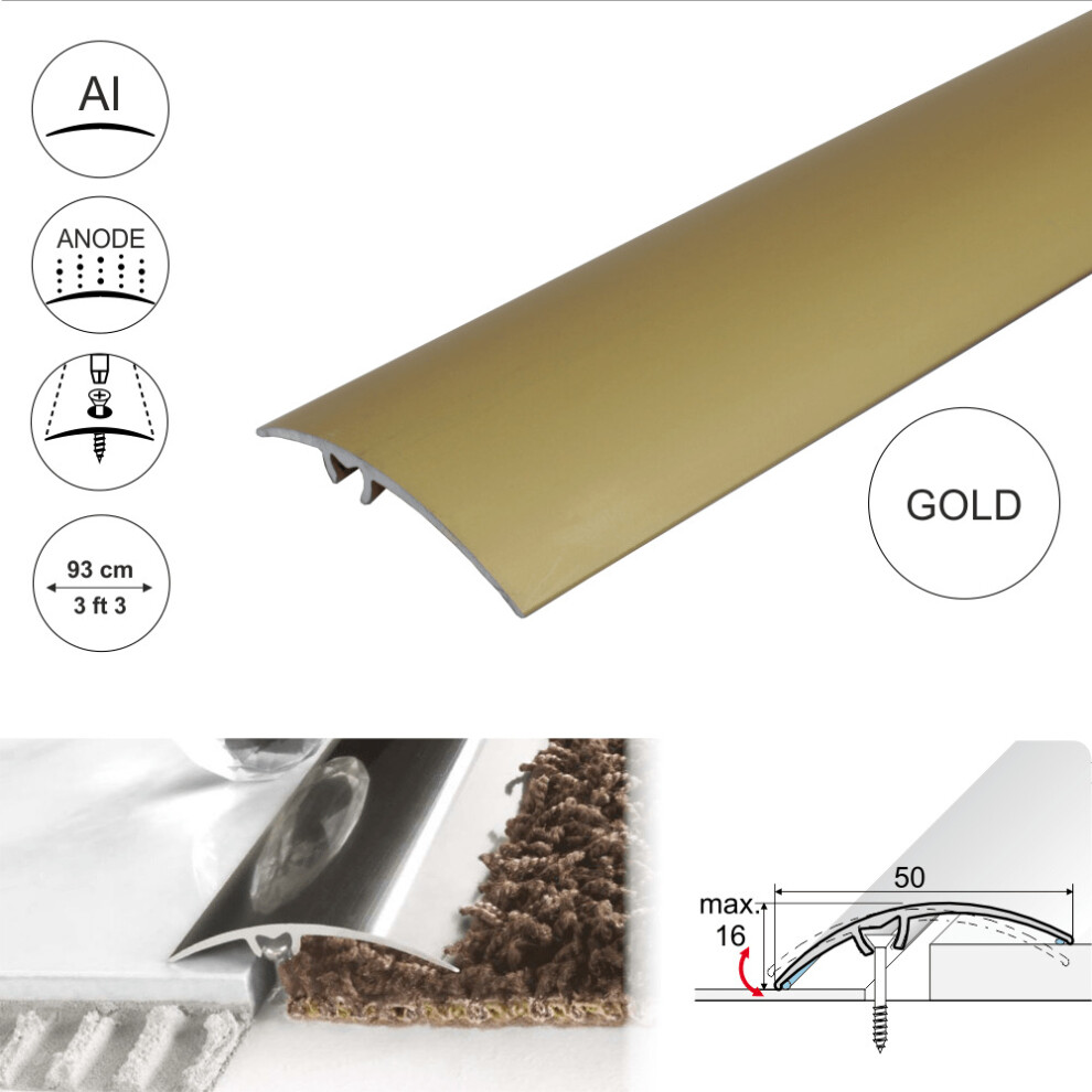 (Gold, 0.93m) A65 50mm Anodised Aluminium Door Threshold Strip