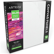 Arteza 20 x 20 cm Blank Square Canvas Board Panels, Pack of 10, 100% Cotton, Primed with Acid-Free Titanium Acrylic Gesso, for...
