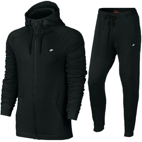 Nike Air Mens Full Tracksuits Set Fleece Contrast Black Sweat Top Hoodie  Jogger 