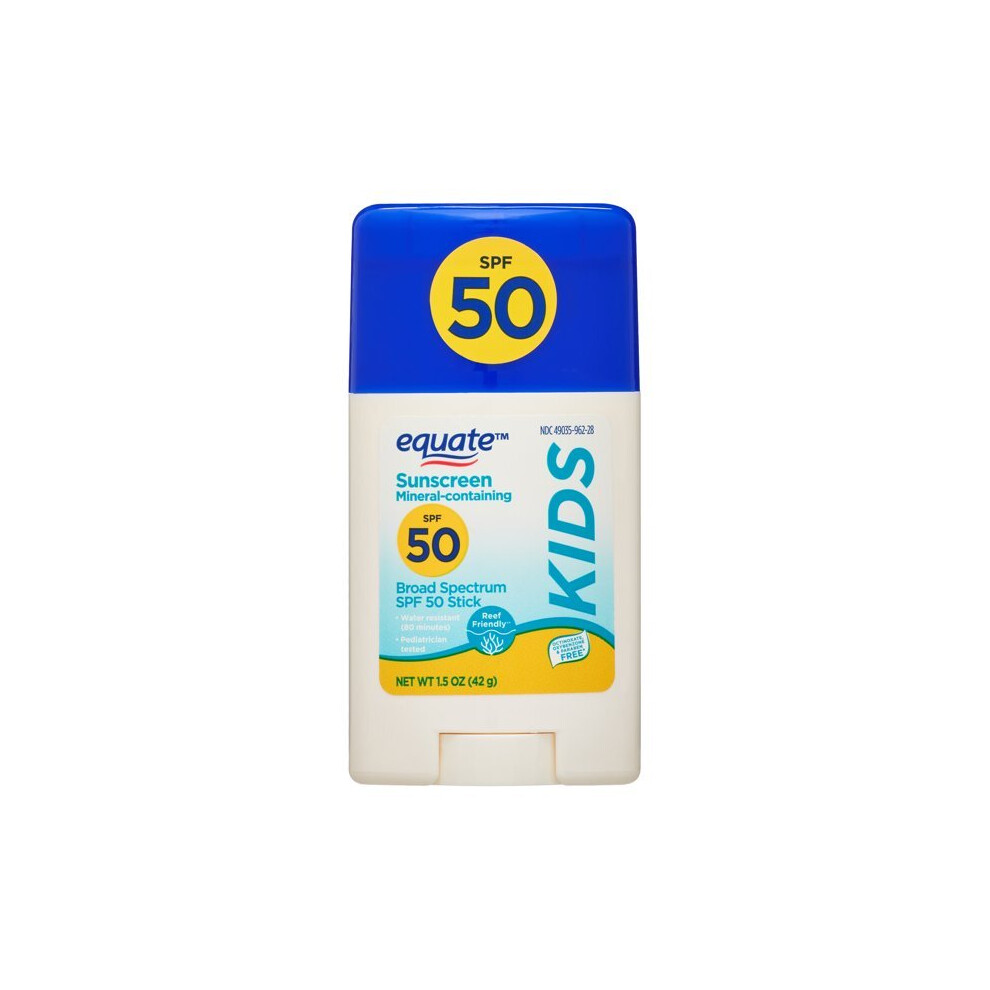 Equate Kids Broad Spectrum Sunscreen Stick With Mineral Actives, Spf 50, 1.5 Oz