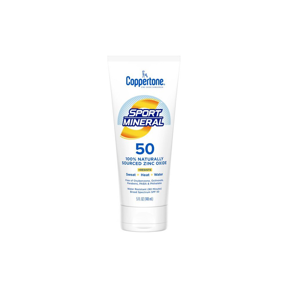 Coppertone Sport Mineral Sunscreen Spf 50 Lotion | Zinc Oxide | Uva Uvb Protection | 5 Fl. Oz