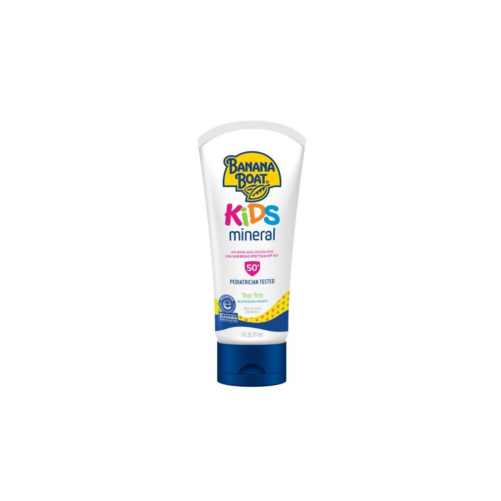 Banana Boat Kids 100% Mineral Sunscreen Lotion 6 Oz, SPF 50, Tear Free, Water Resistant Up To 80 Minutes