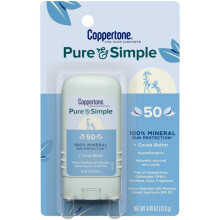 Coppertone Pure and Simple Mineral Sunscreen Stick SPF 50 Vandafvisende hypoallergen ansigtssolcreme med bredspektret UVA/UVB-beskyttelse 0,49 oz