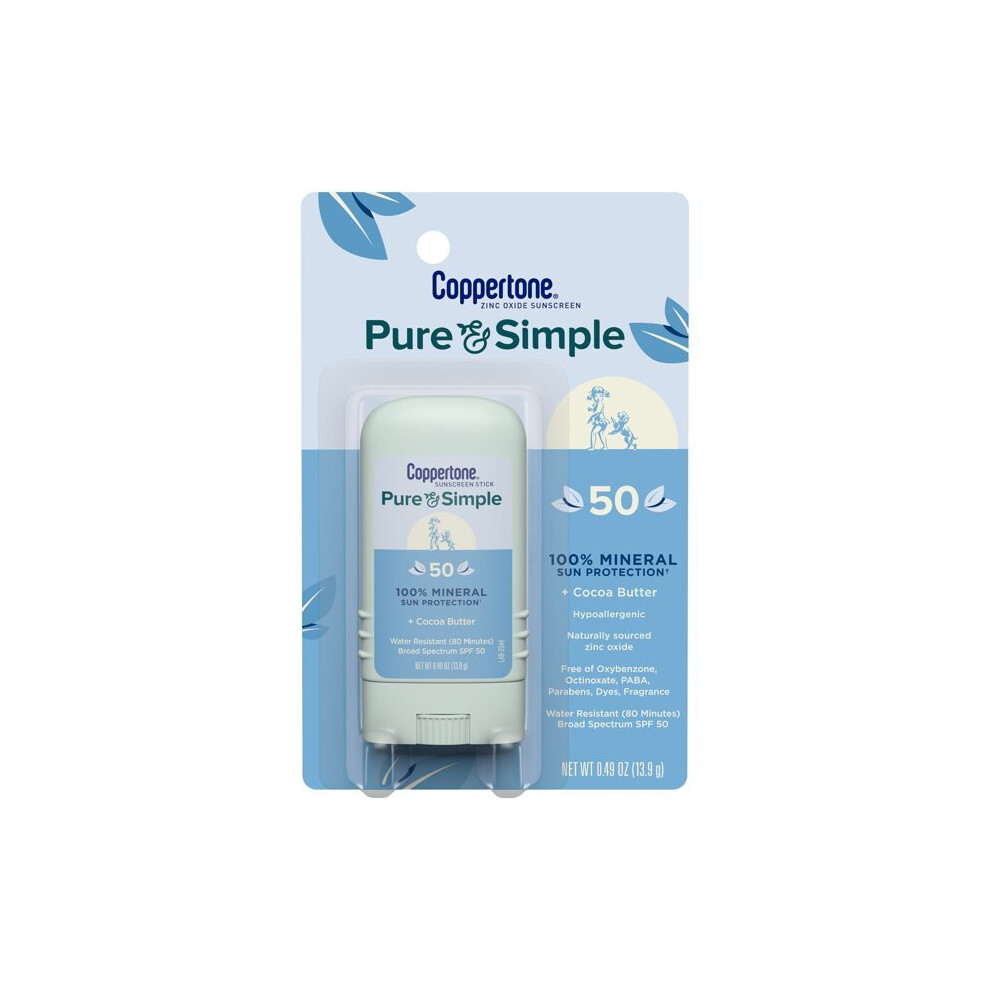 Coppertone Pure And Simple Sunscreen Stick, Spf 50, 0.49 Oz