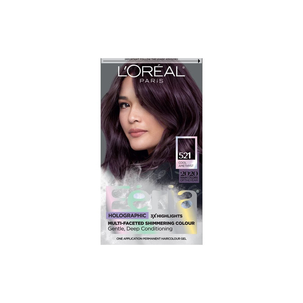 L'Oreal Paris Feria Multi-Faceted Shimmering Permanent Hair Color, 52 Medium Iridescent Brown/ Cool Amethyst, 1 Kit