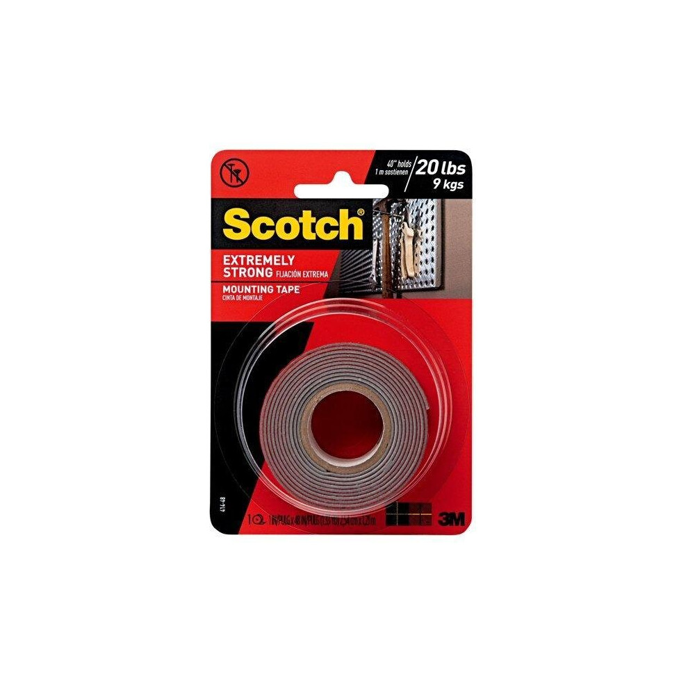 Scotch Extreme Double-Sided Mounting Tape, 1 in x 48 in, Black, 1 Roll