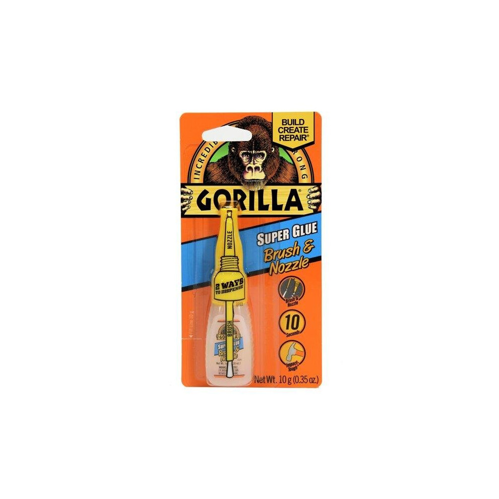Gorilla Clear Super Glue Brush & Nozzle, 10 Gram Bottle