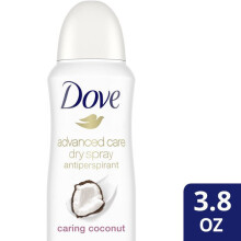 Dove Advanced Care Dry Spray Antiperspirant Deodorant Caring Coconut With 48 Hour Protection, Soft And Comfortable Underarms For Women 3.8 oz