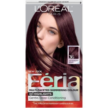 L'Oreal Paris Feria Multi-Faceted Shimmering Permanent Hair Color, 36 Chocolate Cherry (Deep Burgundy Brown), 1 Kit