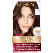 L'Oreal Paris Excellence Creme Permanent Triple Protection Hair Color, 4AR Dark Chocolate Brown, 1 Kit