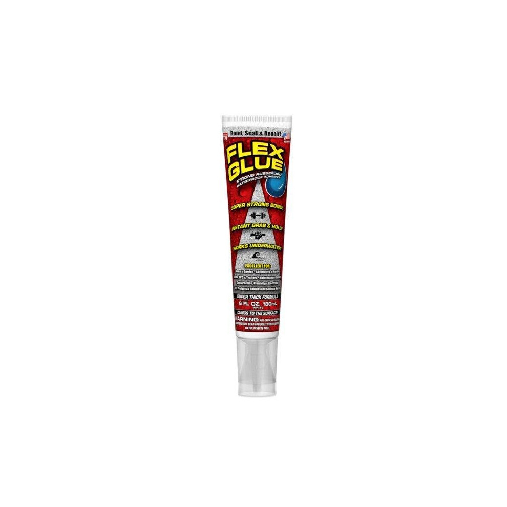 Flex Seal Flex Glue Strong Rubberized Waterproof Adhesive Sealant, White, 6 oz