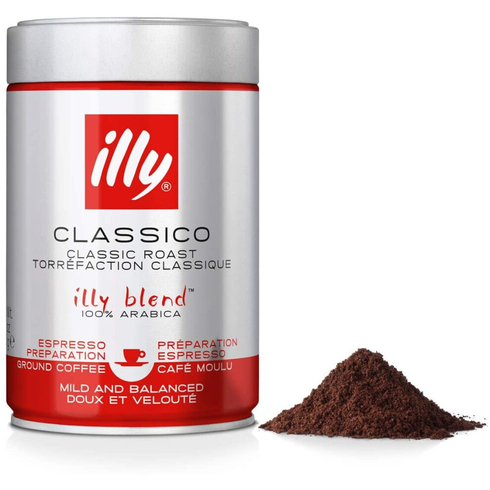Illy Coffee, Classico Ground Coffee, Medium Roast, Made From 100% Arabica Coffee Beans, 250G