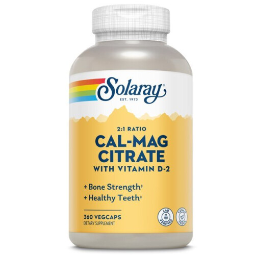Solaray, Cal-Mag Sitraatti Vitamiini D-2, 360 VegCaps