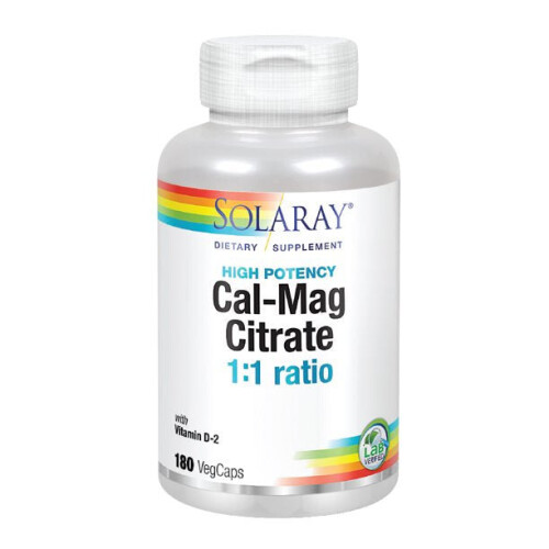 Solaray, Cal-Mag Citrate με Βιταμίνη D-2, 1:1 Αναλογία, 180 Βεγκαπς