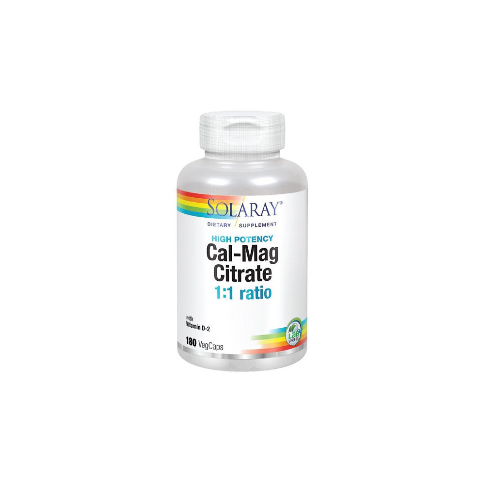 Solaray Calcium & Magnesium Citrate With Vitamin D-2, 1:1 Ratio | For Healthy Bones, Teeth, Muscle & Nervous System Function 180 Count