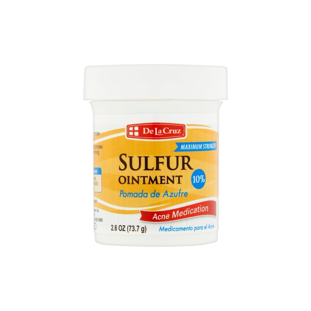 De La Cruz 10% Sulfur Ointment Acne Medication, Allergy-Tested, No Preservatives, Fragrances or Dyes, 2.6 oz