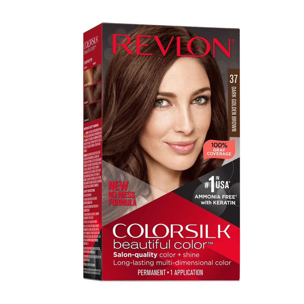 Photos - Hair Dye Revlon New ColorSilk Beautiful Permanent Hair Color, No Mess Formula, 37 Dark Golden Brown, 1 Pack 
