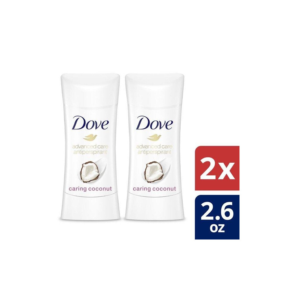 Dove Advanced Care Antiperspirant Caring Coconut, 48 Hour Protection And Soft And Comfortable Underarms, Deodorant Stick for Women, 2.6 oz, 2 Count