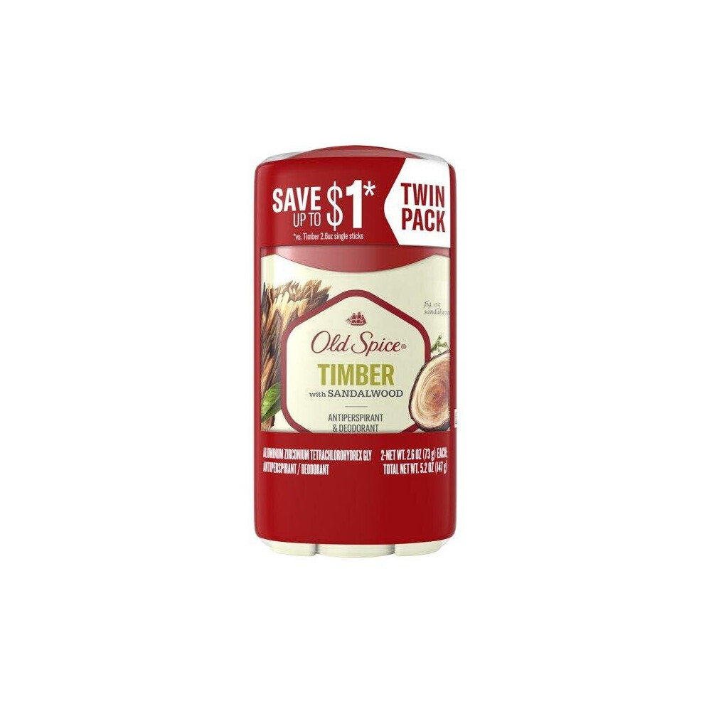 Old Spice Antiperspirant Deodorant For Men, Timber, 2.6 Oz., 2 Pack