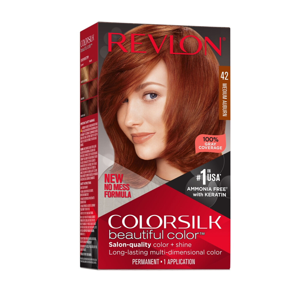 Revlon New ColorSilk Beautiful Permanent Hair Color, No Mess Formula, 42 Medium Auburn, 1 Pack