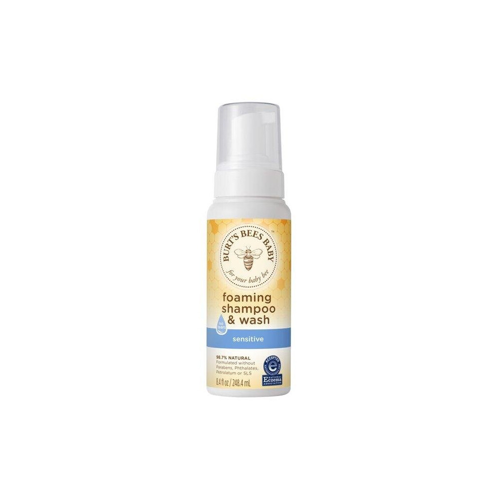 Burts Bees Baby Foaming Shampoo & Wash for Sensitive Skin, Fragrance Free Baby Wash - 8.4 Ounces