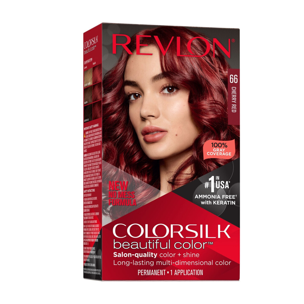 Revlon New ColorSilk Beautiful Permanent Hair Color, No Mess Formula, 66 Cherry Red, 1 Pack