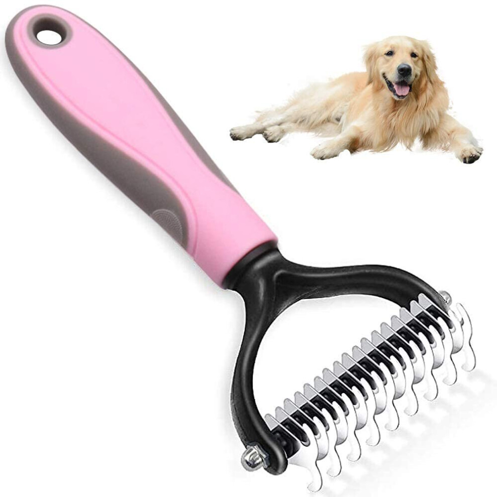 (Pink) Pet Grooming Dematting Comb