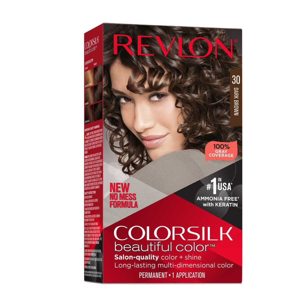 Photos - Hair Dye Revlon New ColorSilk Beautiful Permanent Hair Color, No Mess Formula, 30 Dark Brown, 1 Pack 