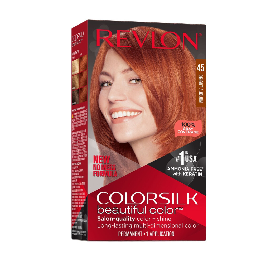 Revlon New ColorSilk Beautiful Permanent Hair Color, No Mess Formula, 45 Bright Auburn, 1 Pack