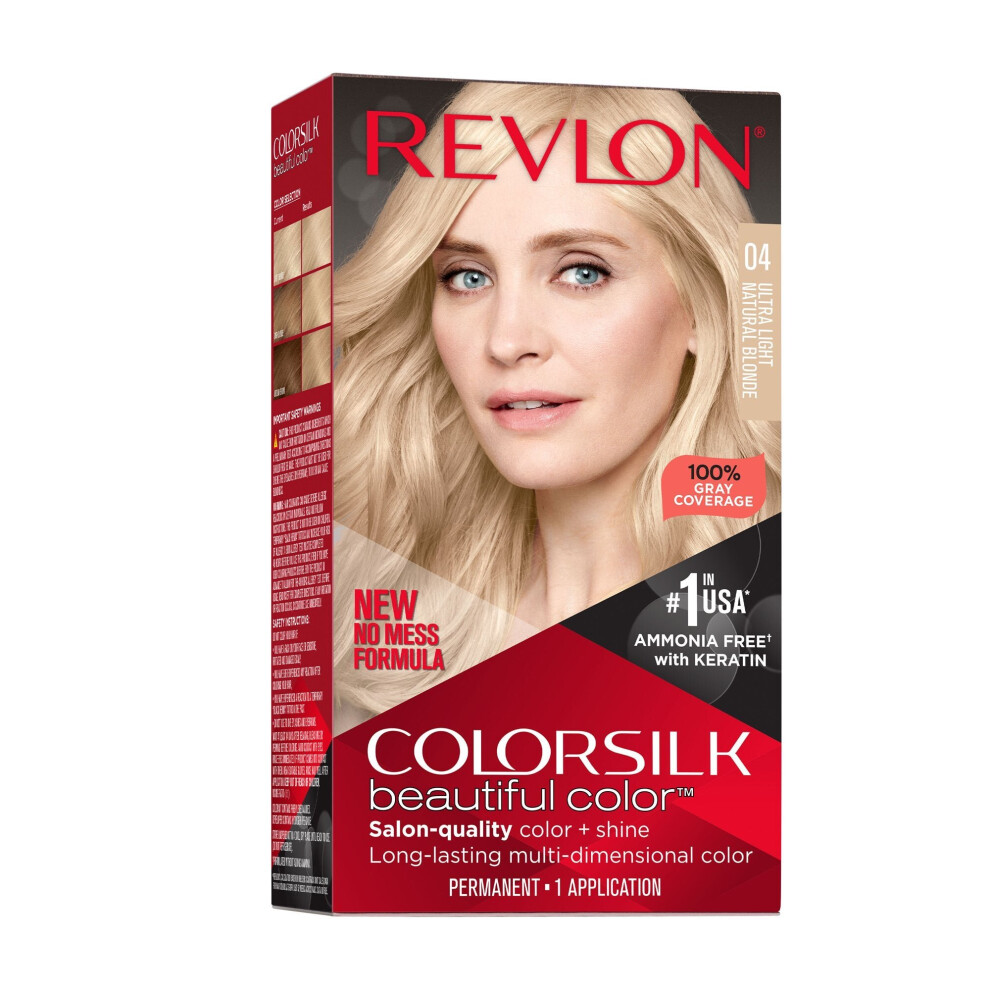 Revlon New ColorSilk Beautiful Permanent Hair Color, No Mess Formula, 04 Ultra Light Natural Blonde, 1 Pack