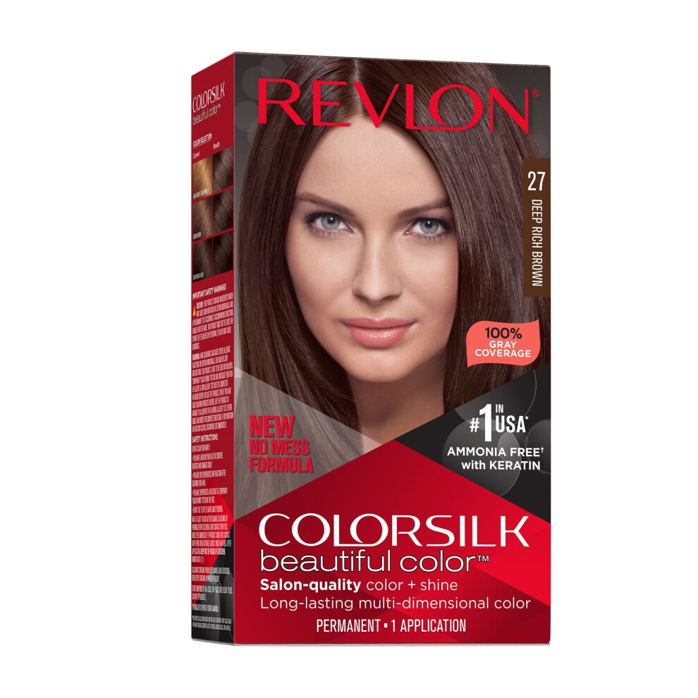 Photos - Hair Dye Revlon New ColorSilk Beautiful Permanent Hair Color, No Mess Formula, 27 Deep Rich Brown, 1 Pack 