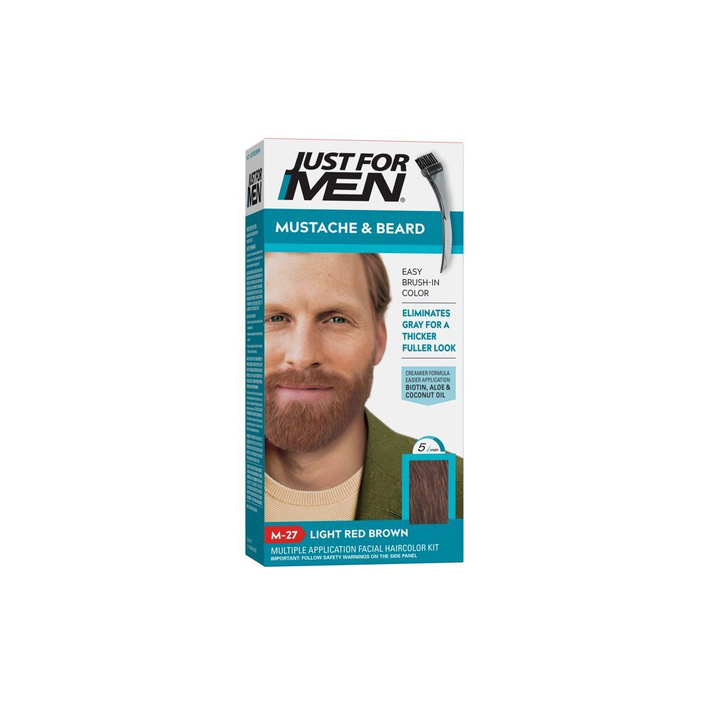 Just For Men Mustache & Beard, Beard Coloring for Gray Hair with Brush Included, Light Red Brown, M-27
