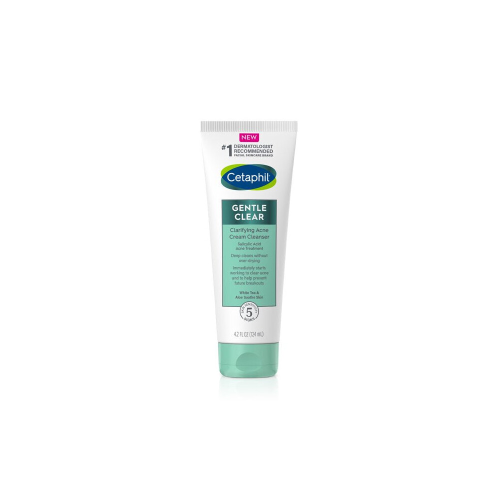 Cetaphil Gentle Clear Clarifying Acne Cream Cleanser with 2% Salicylic Acid, Skin Care for Sensitive Skin, 4.2 oz