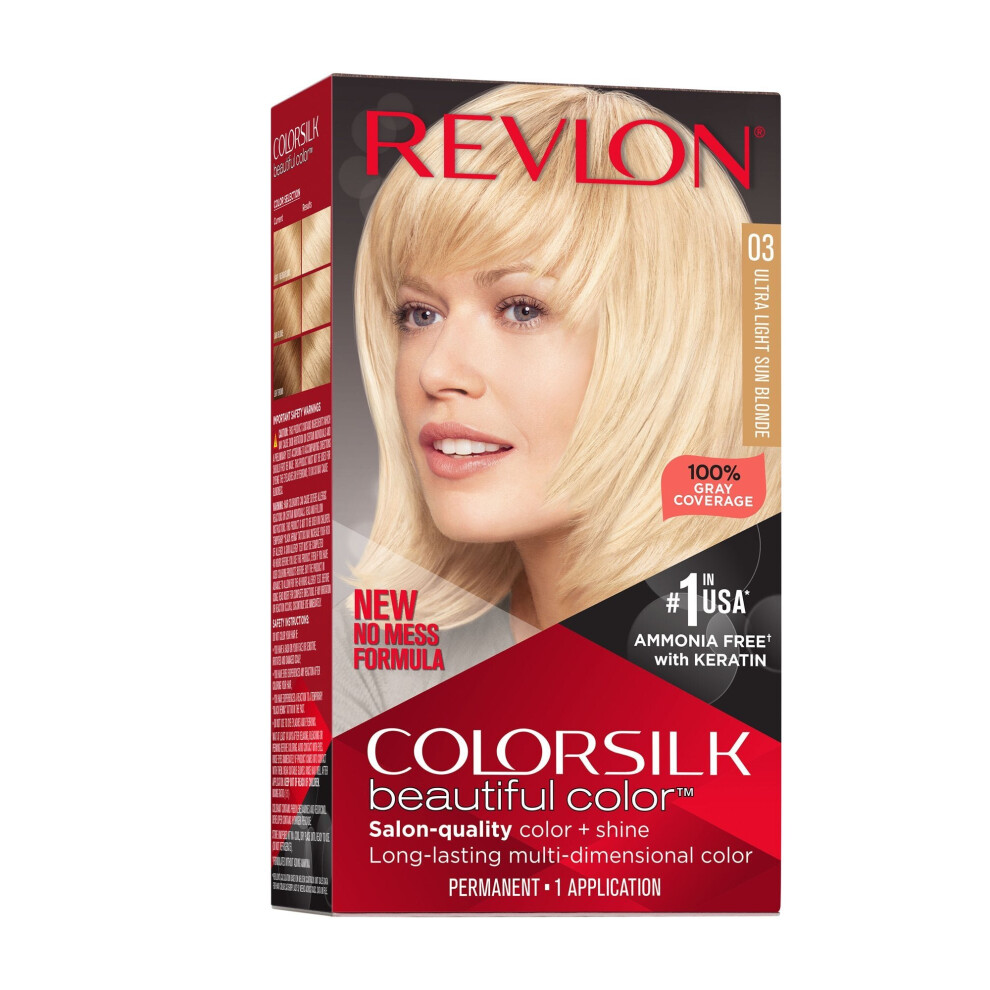 Revlon New ColorSilk Beautiful Permanent Hair Color, No Mess Formula, 03 Ultra Light Sun Blonde, 1 Pack