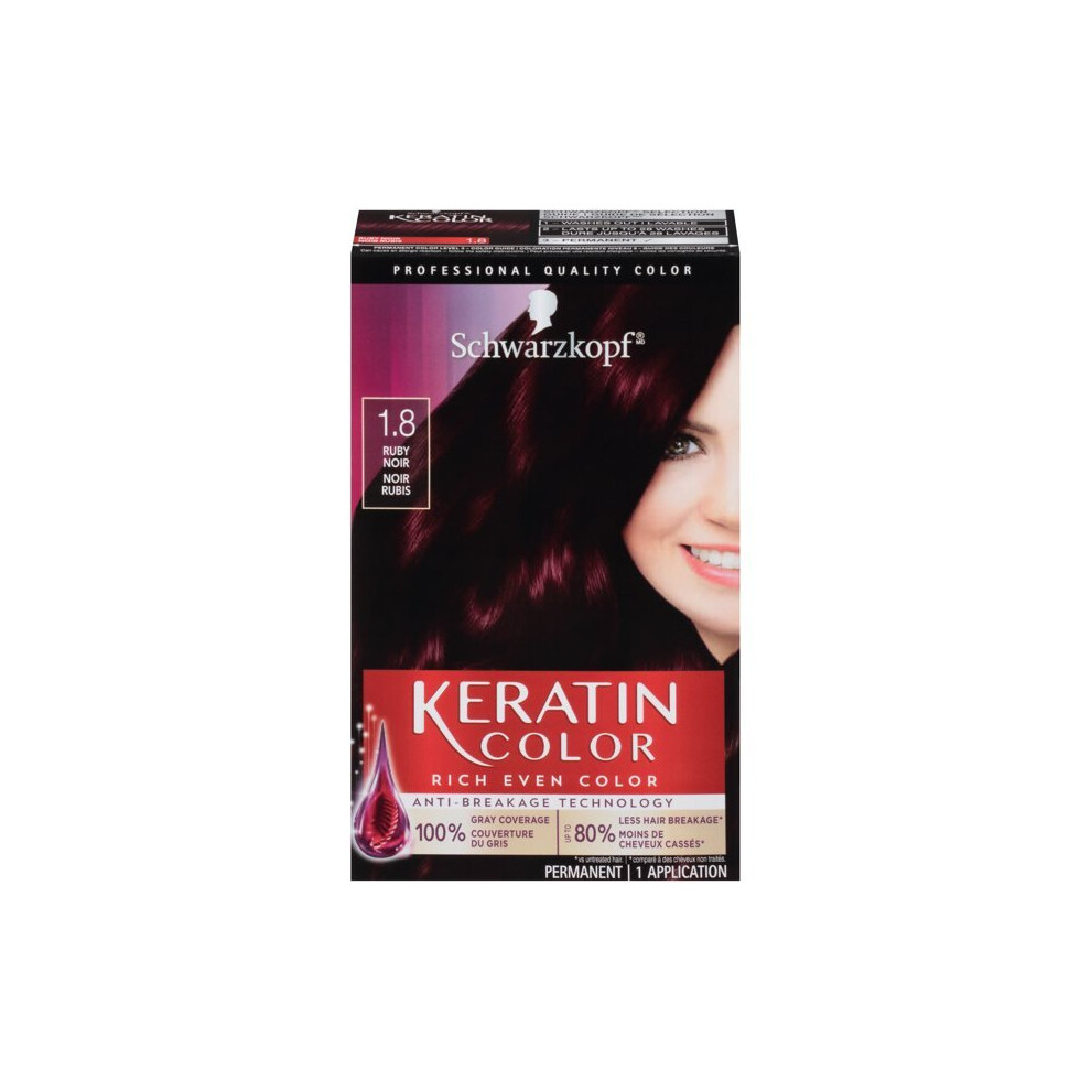 Schwarzkopf Keratin Color Permanent Hair Color Cream, 1.8 Ruby Noir