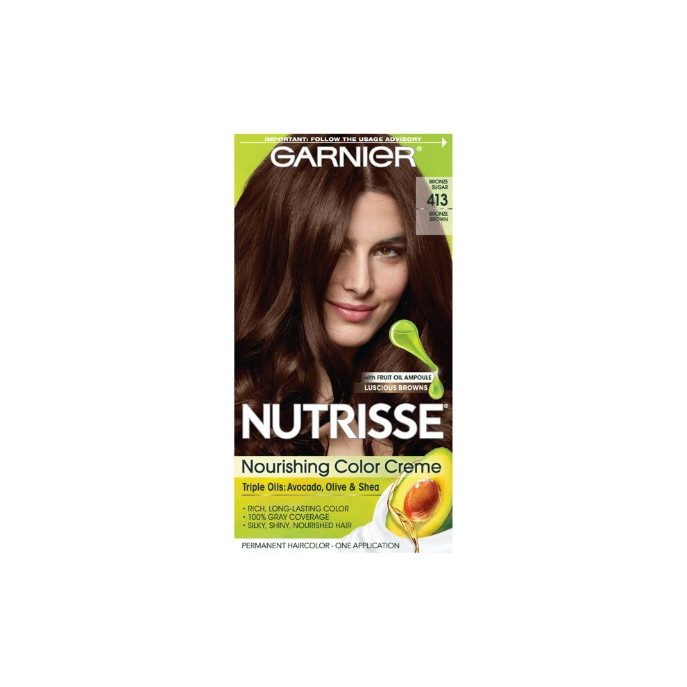 Garnier Nutrisse Nourishing Hair Color Creme, 413 Bronze Brown, 1 Kit