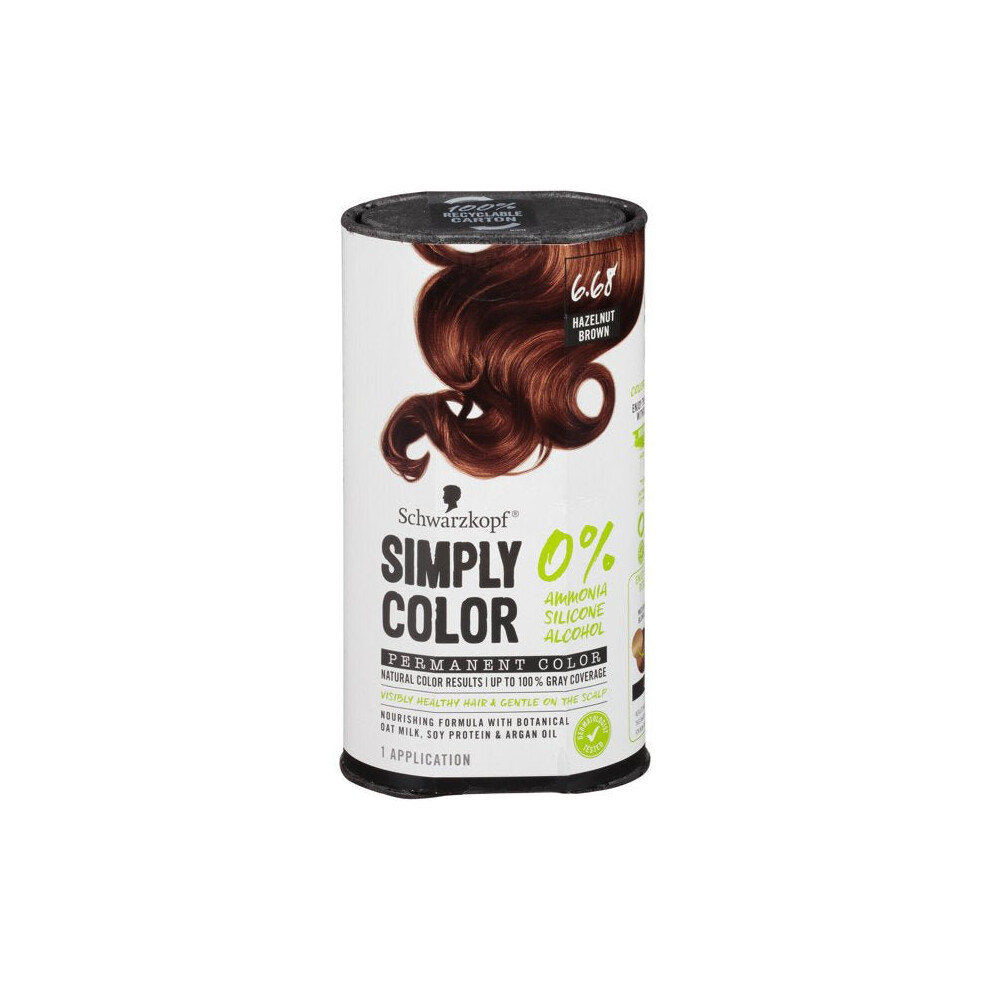 Schwarzkopf Simply Color Permanent Hair Color, 6.68 Hazelnut Brown