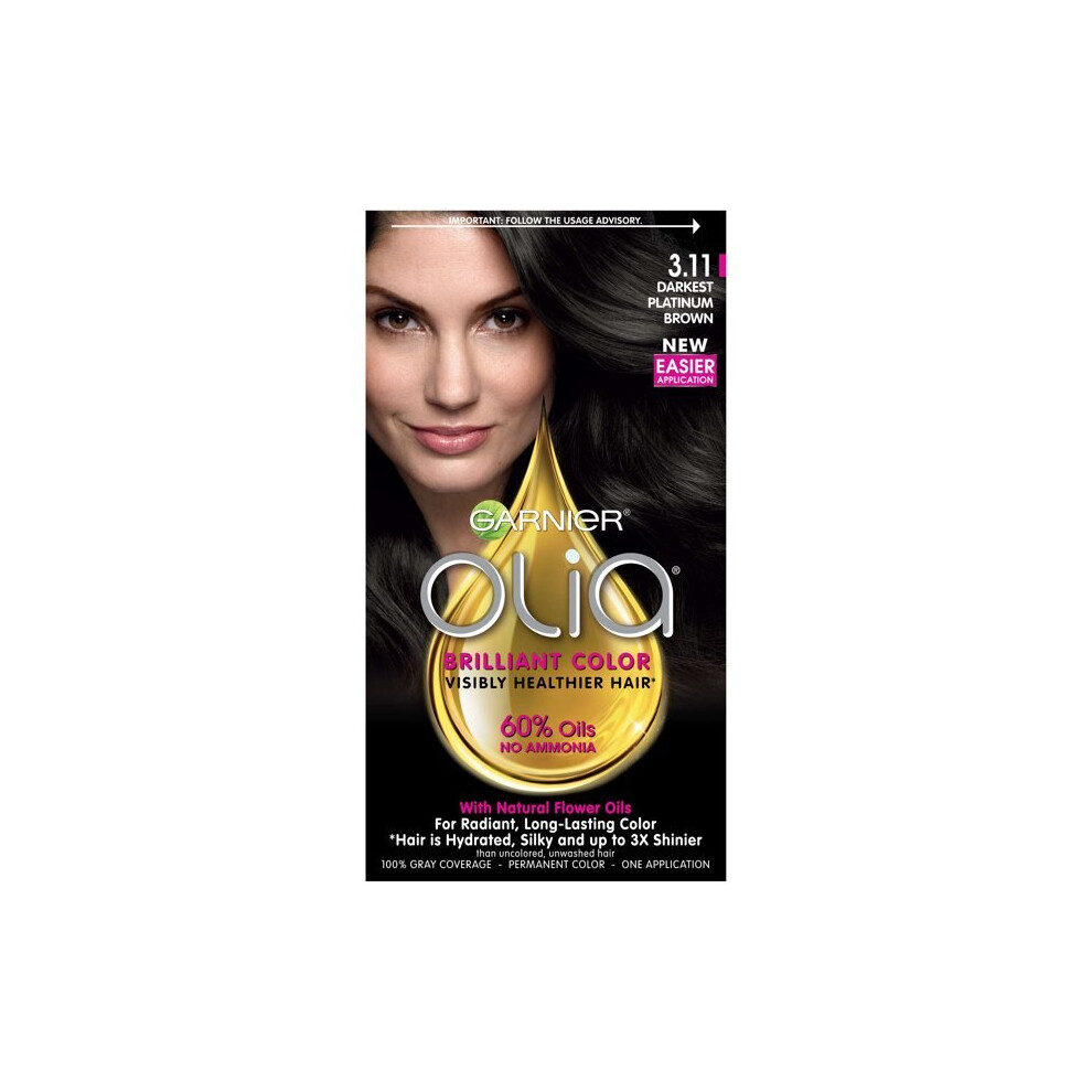 Garnier Olia Oil Powered Permanent Hair Color, 3.11 Darkest Platinum Brown, 1 kit