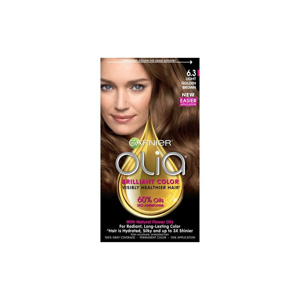 Garnier Olia Oil Powered Permanent Hair Color, 6.3 Light Golden Brown, 1 kit