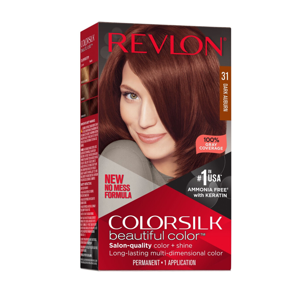 Revlon New ColorSilk Beautiful Permanent Hair Color, No Mess Formula, 31 Dark Auburn, 1 Pack