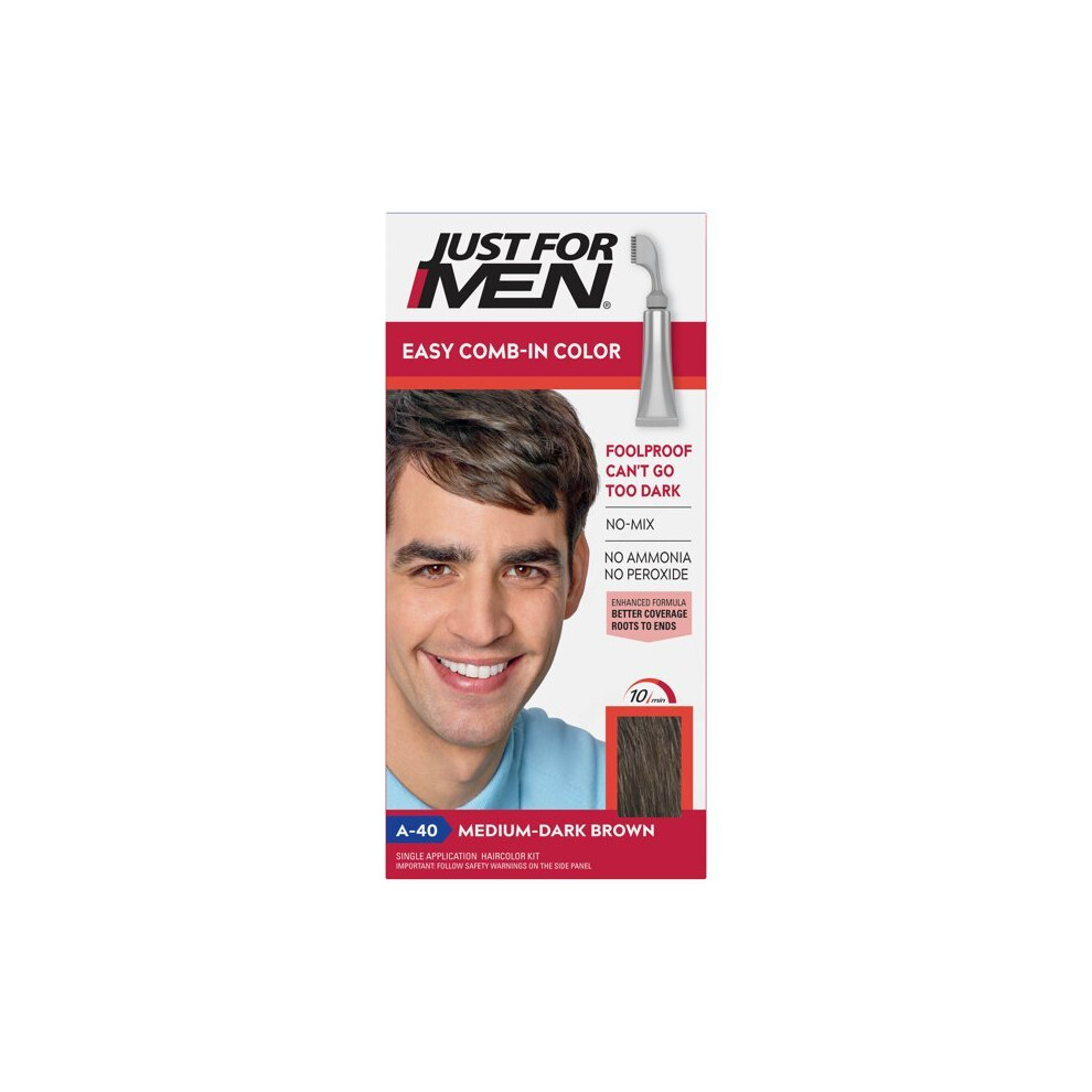 Just For Men Easy Comb-In Haircolor, Gray Men's Hair Color with Comb Applicator - Medium-Dark Brown, A-40