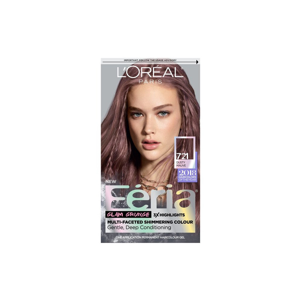 L'Oreal Paris Feria Multi-Faceted Shimmering Permanent Hair Color, 721 Dusty Mauve, 1 Kit