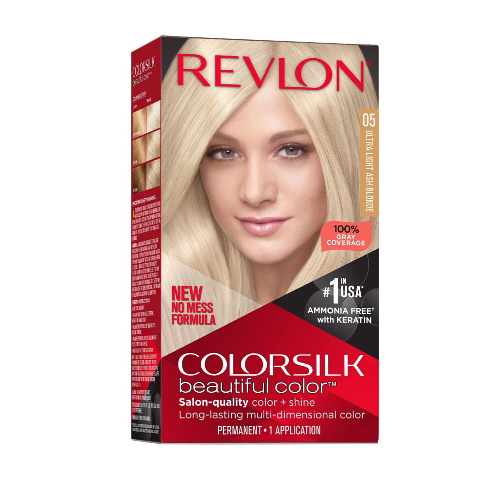 Revlon New ColorSilk Beautiful Permanent Hair Color, No Mess Formula, 05 Ultra Light Ash Blonde, 1 Pack