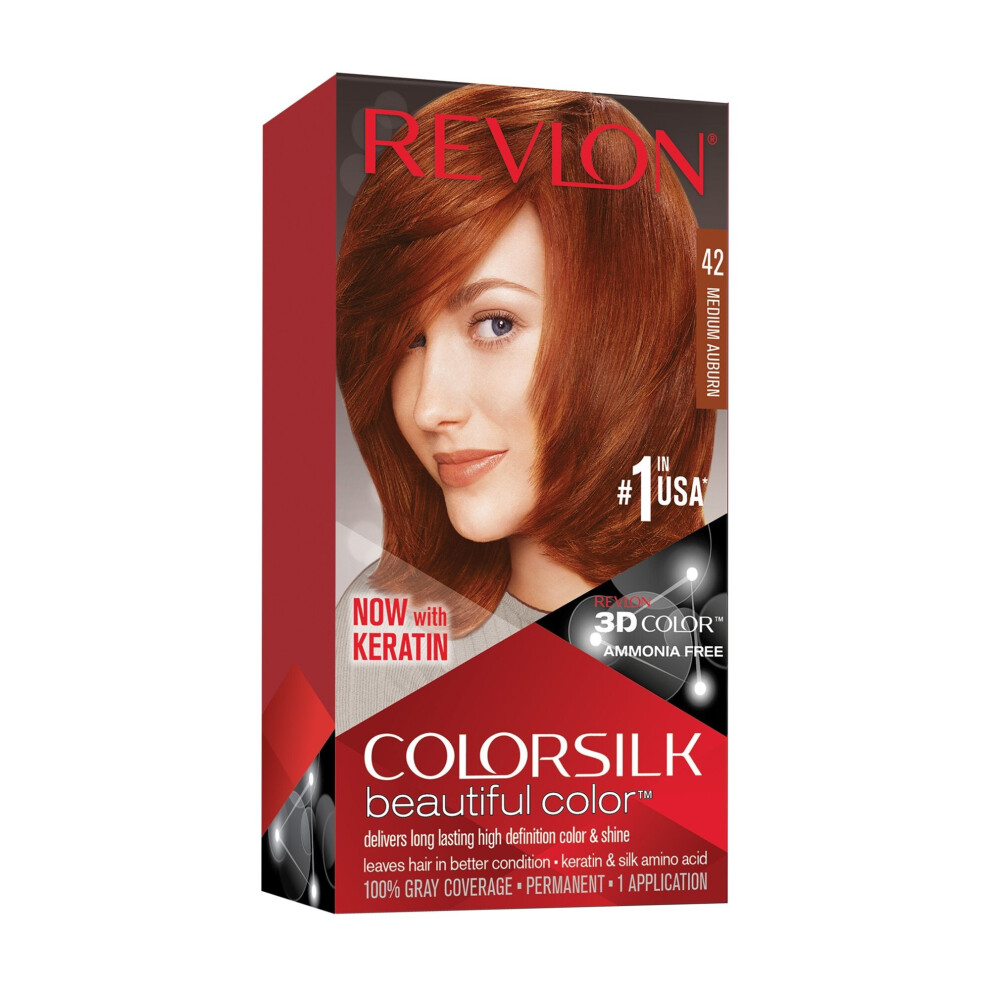 Revlon ColorSilk Beautiful Permanent Hair Color, 42 Medium Auburn, 1 Count