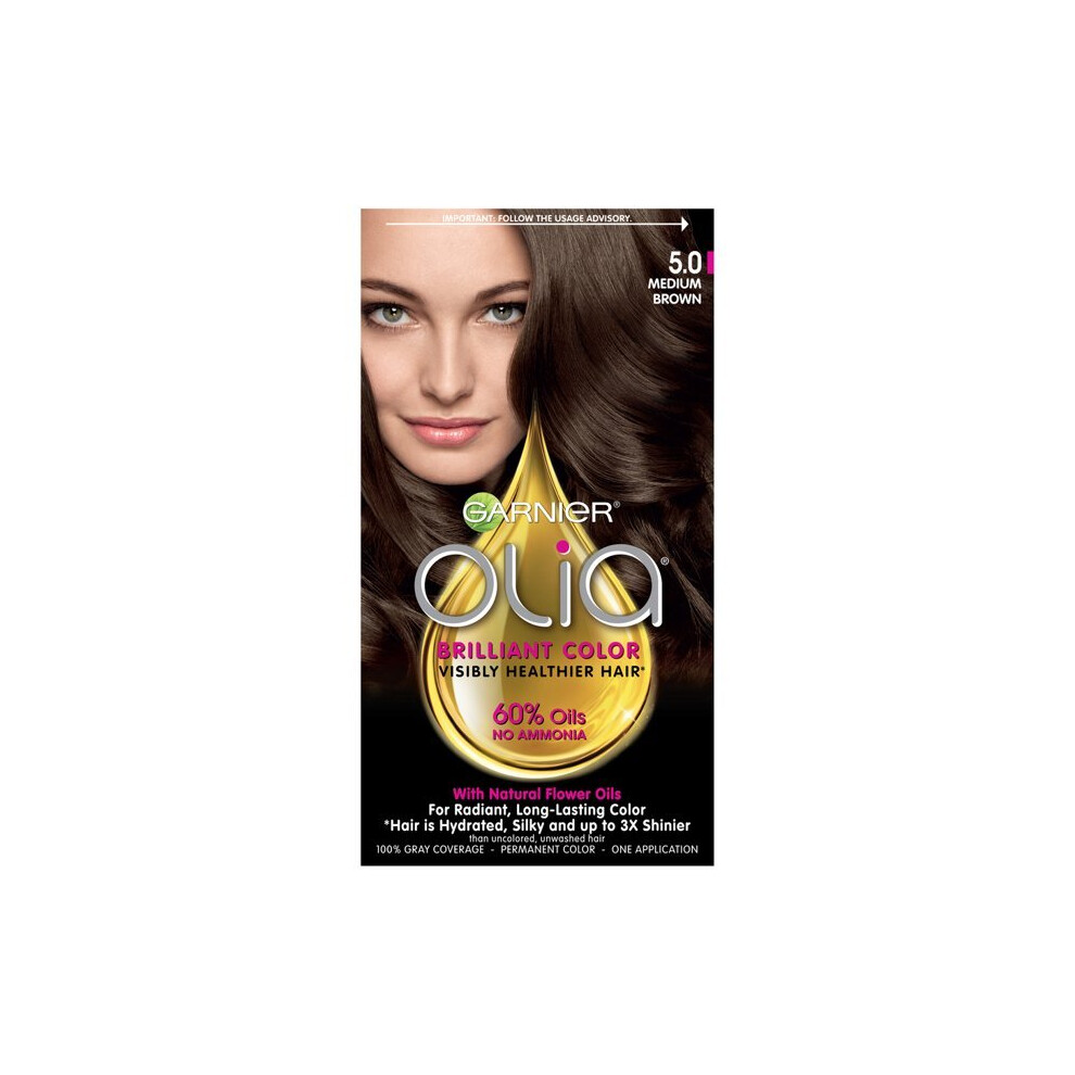 Garnier Olia Oil Powered Permanent Hair Color, 5.0 Medium Brown, 1 Kit