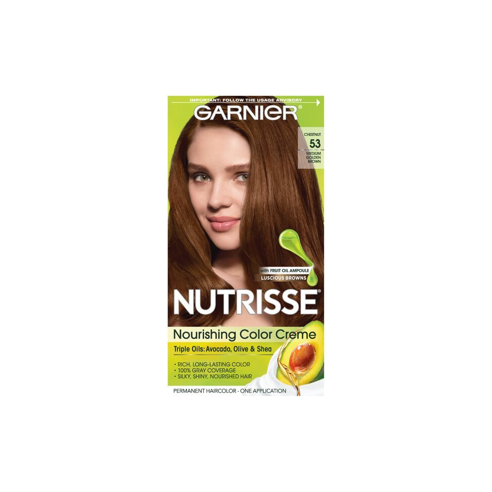 Garnier Nutrisse Nourishing Hair Color Creme, 53 Medium Golden Brown (Chestnut), 1 Kit