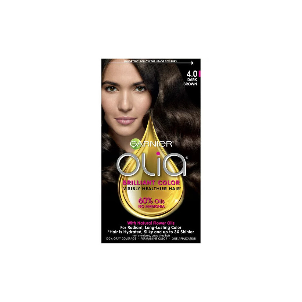 Garnier Olia Oil Powered Permanent Hair Color, 4.0 Dark Brown, 1 Kit