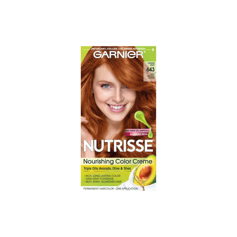 Garnier Nutrisse Nourishing Hair Color Creme, 643 Light Natural Copper, 1 Kit